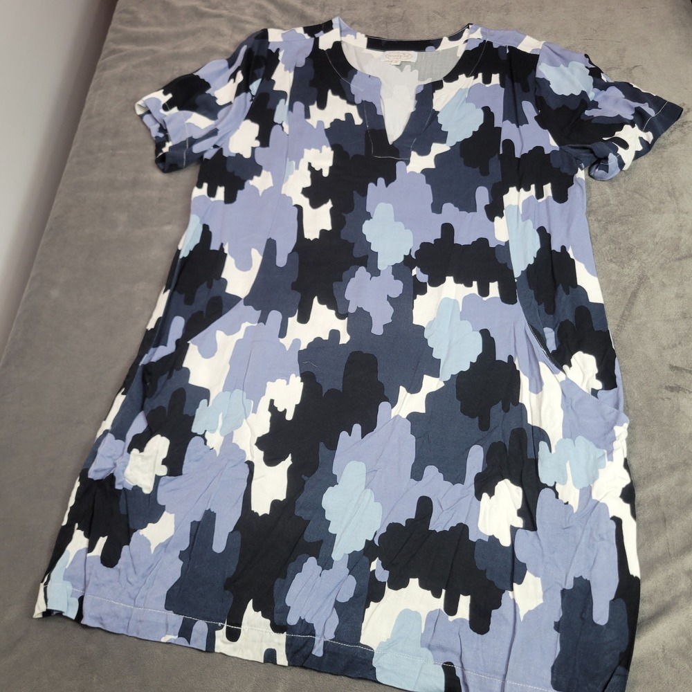 Mud Pie Womens Blue Abstract Camo Print Short Sleeve Pockets T-Shirt Dress M